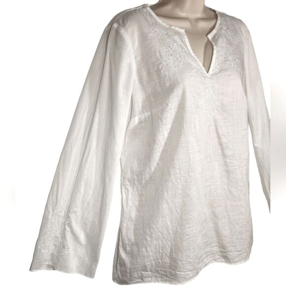 Lilly Pulitzer Tunic Top Cover Up Embroidered Cotton Long Sleeve White BOHO S - Picture 3 of 11